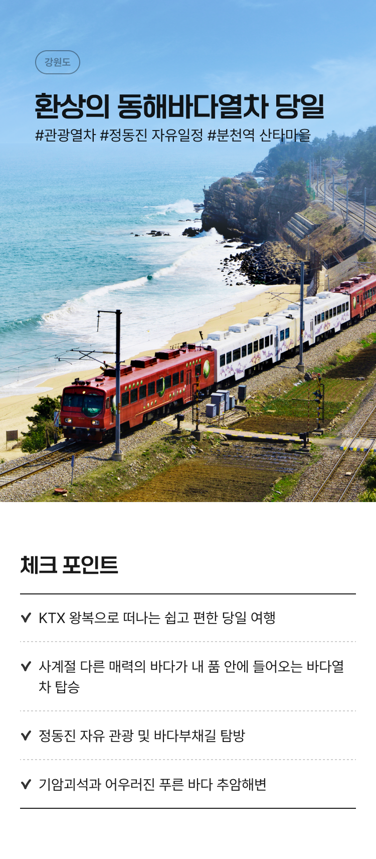기차 관광열차 환상의 동해바다열차와 바다부채길 추암해변 강릉 : 인터파크투어